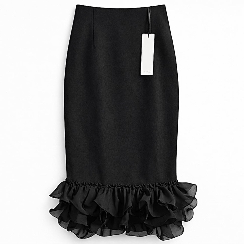 Lydia Bright ASOS Black Ruffle Hem Midi Pencil Skirt Size 8 NWT